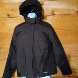 LL Bean Women's  Primaloft Removable Hood Winter Jacket Size S/P Brown.